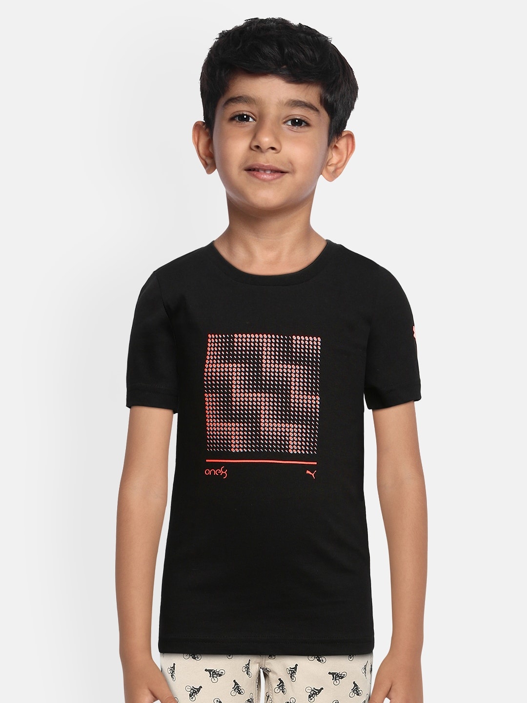 

one8 x PUMA Boys Black Printed Pure Cotton Round Neck T-shirt
