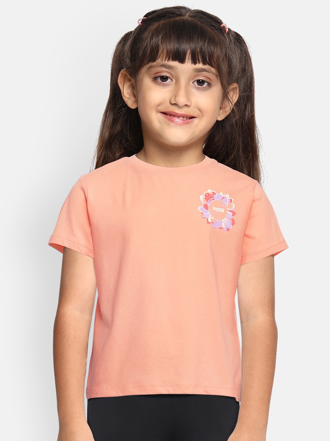 

Puma Girls Peach-Coloured Printed Cotton Round Neck T-shirt