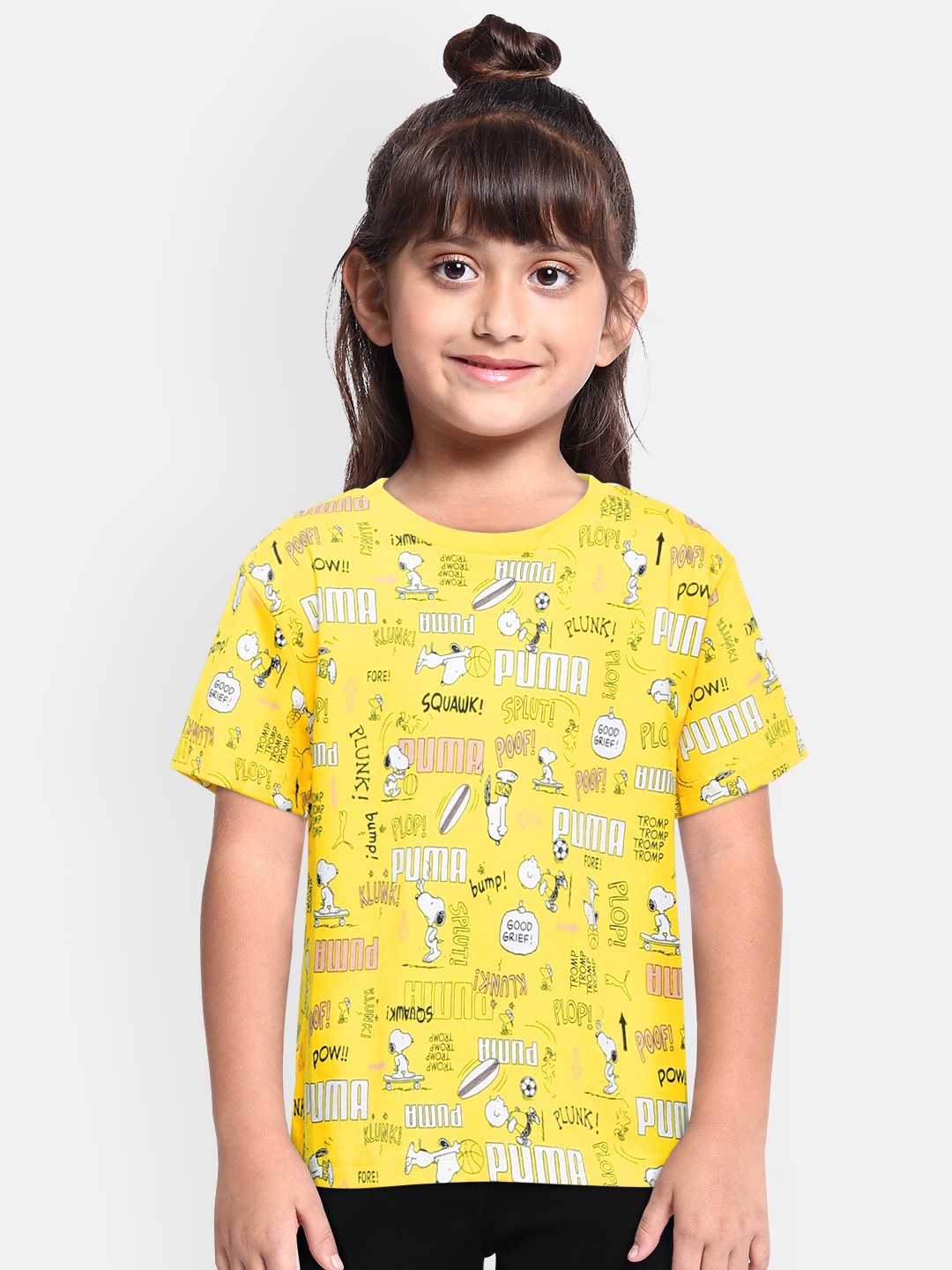 

Puma Girls Yellow Printed X PEANUTS AOP Round Neck T-shirt