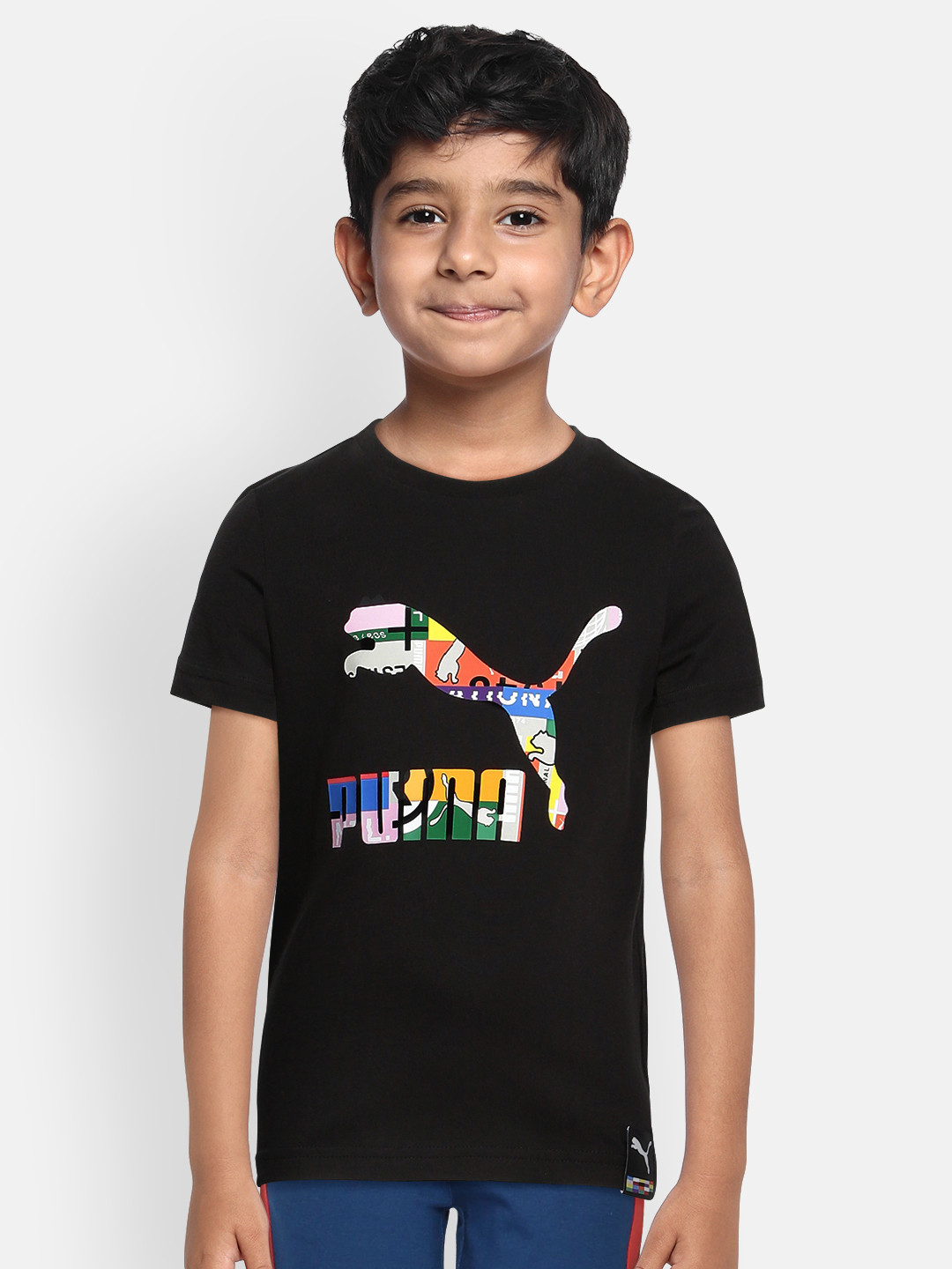 

Puma Boys Black Printed INTL Round Neck Pure Cotton T-shirt