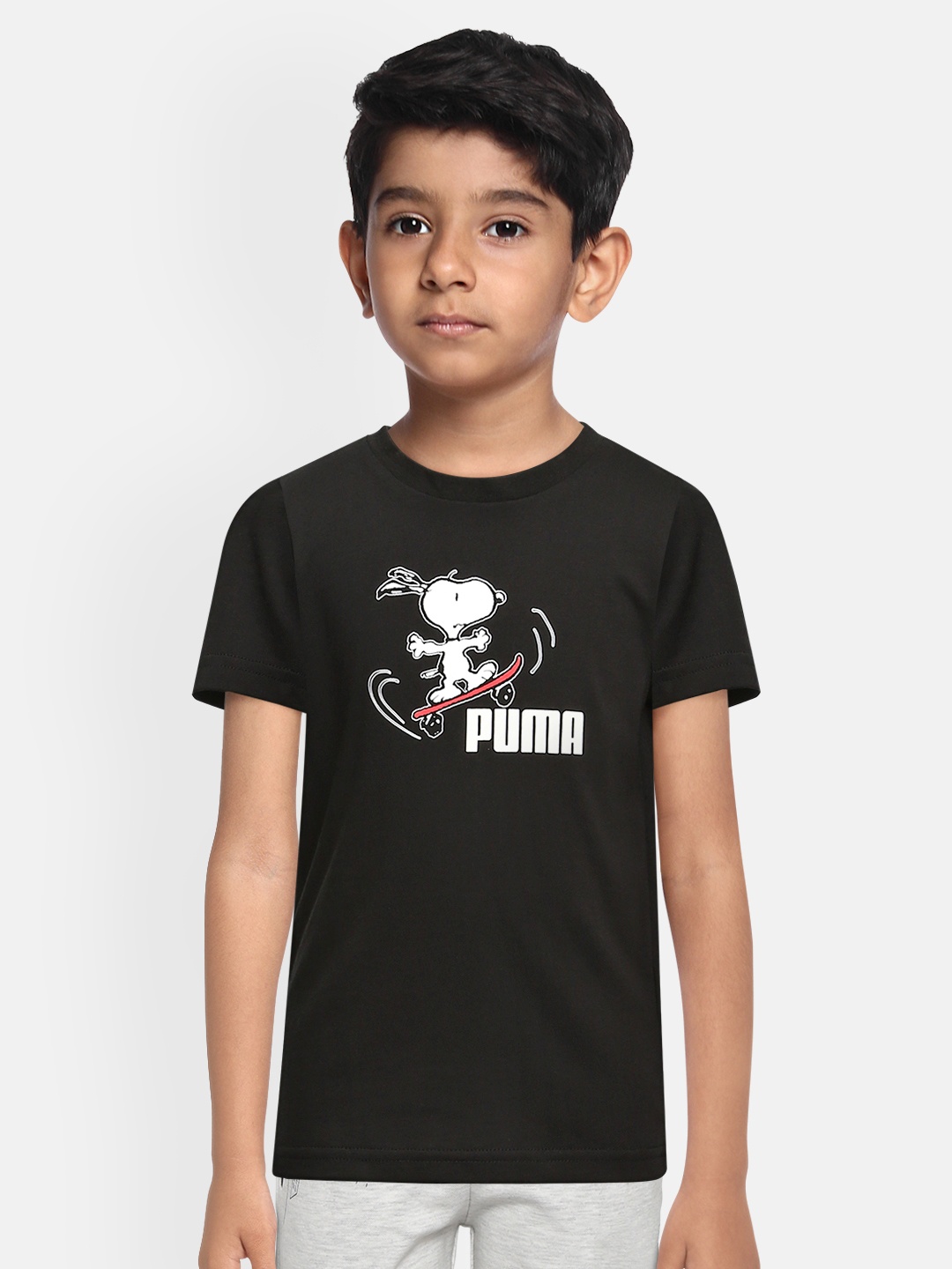 

Puma x Peanuts Boys Black Printed Round Neck Pure Cotton T-shirt