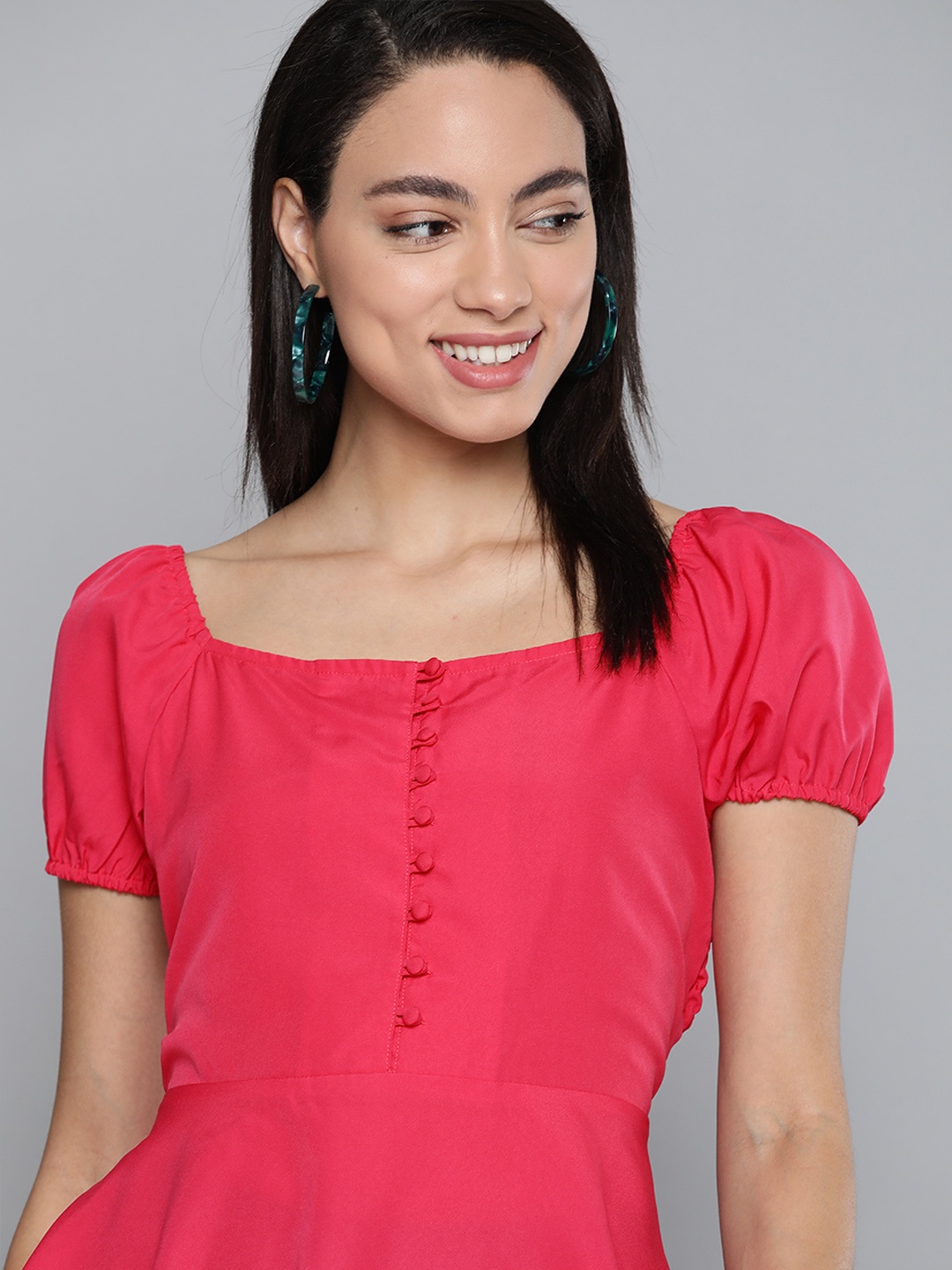 

HERE&NOW Women Pink Solid Smocked Peplum Top