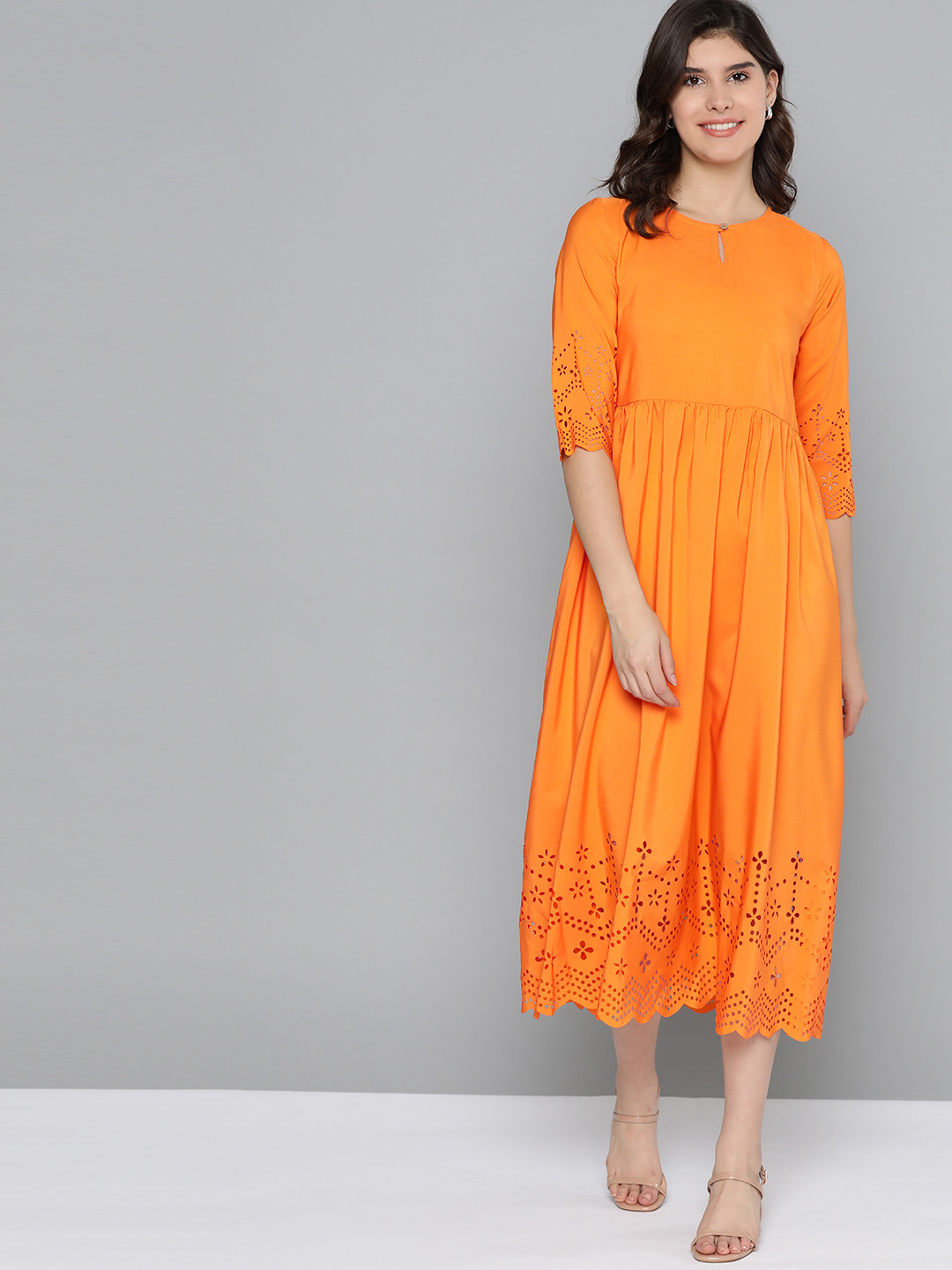 

HERE&NOW Women Orange Solid A-Line Dress