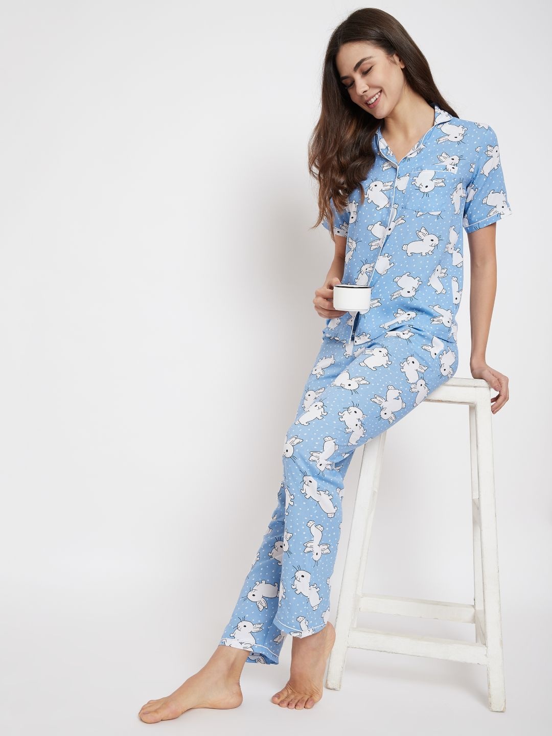 

Uptownie Lite Women Blue Printed Cotton Night Suit