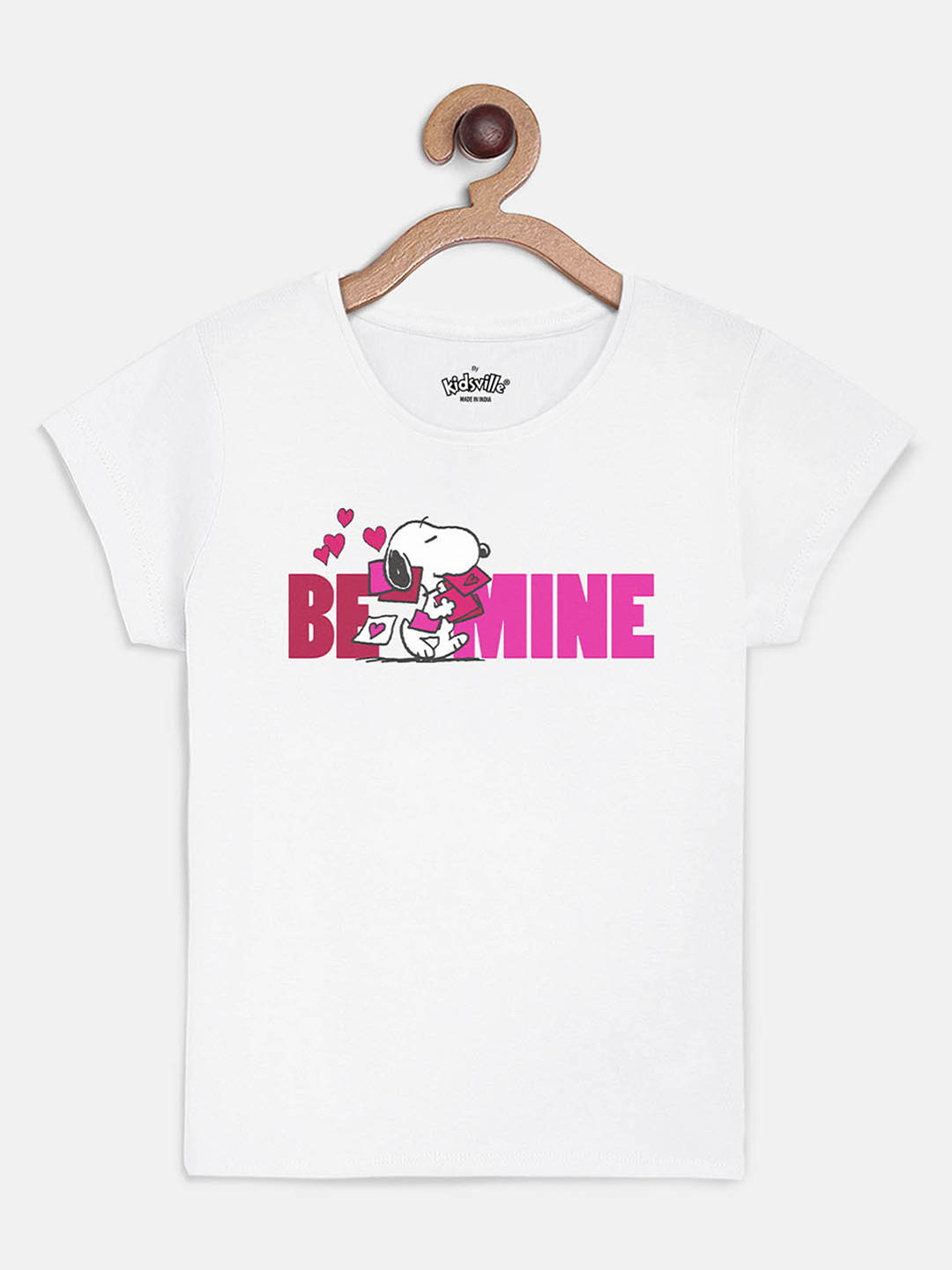 

Kids Ville Peanuts Girls White & Pink Printed Round Neck T-shirt