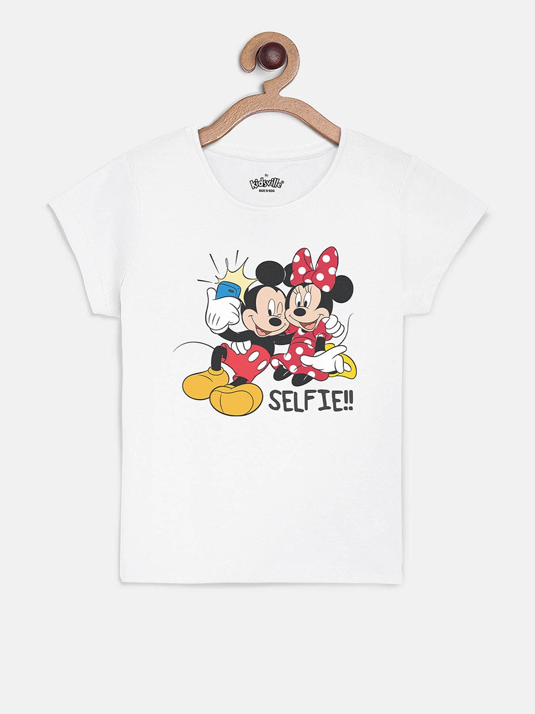 

Kids Ville White Mickey & Friends Girls Printed Round Neck T-shirt