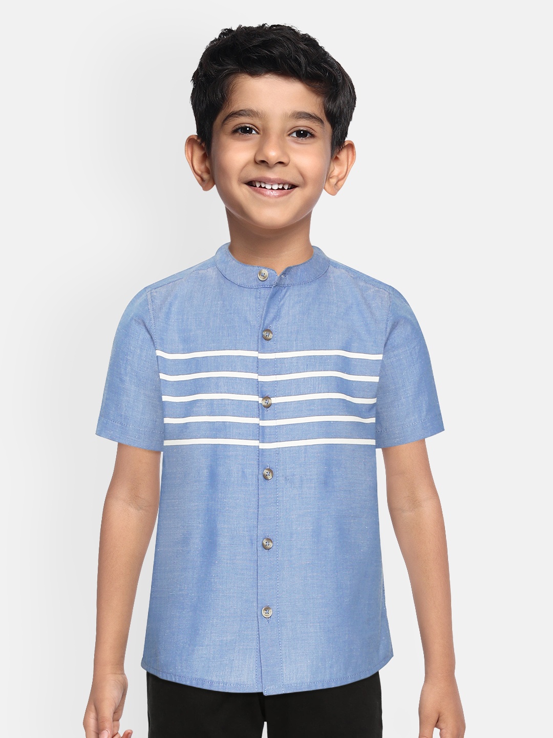 

YK Boys Blue & White Regular Fit Pure Cotton Striped Casual Shirt