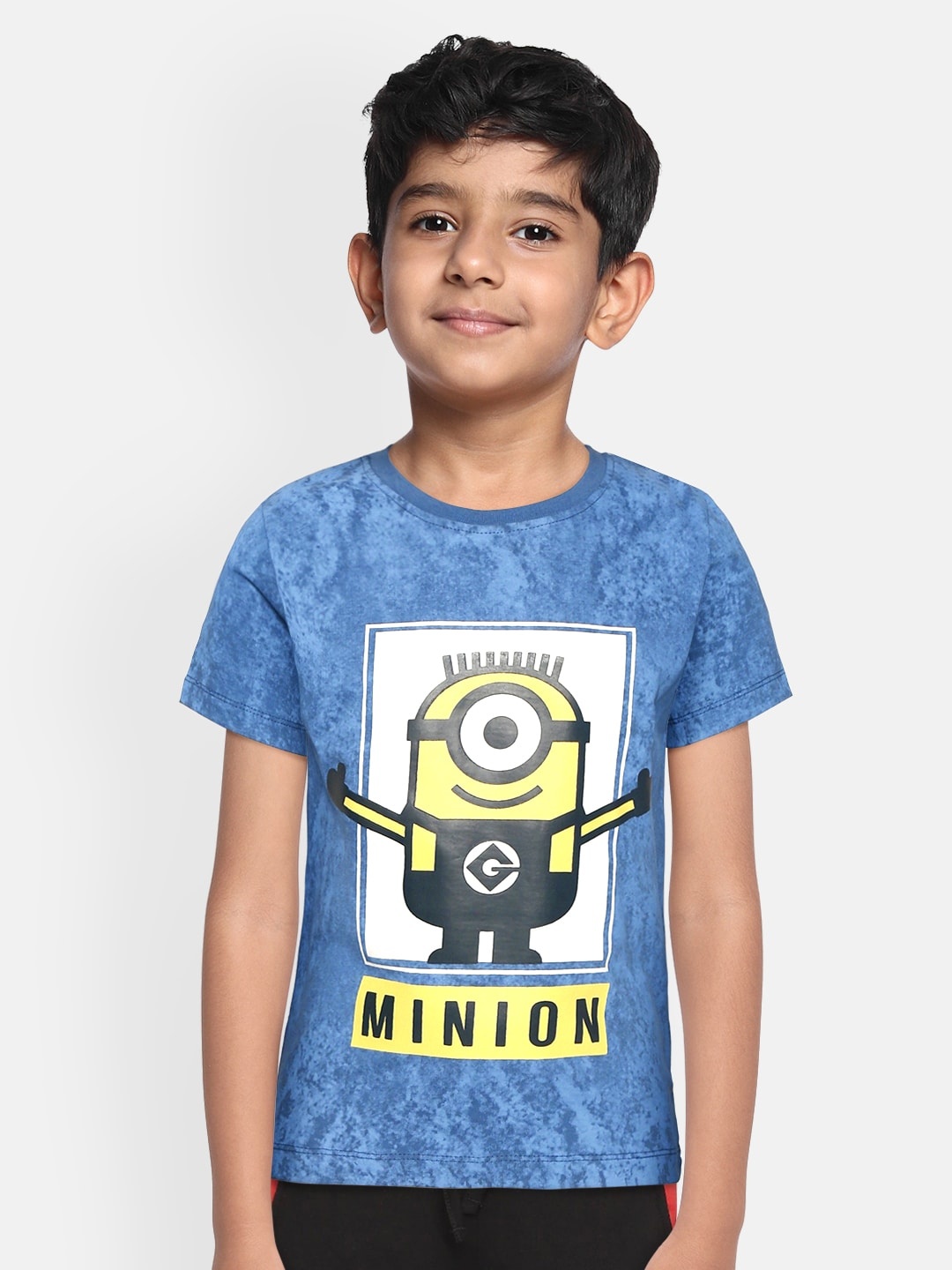 

YK Minion Boys Blue Yellow Tie Dye with Minions Print Round Neck Pure Cotton T-shirt