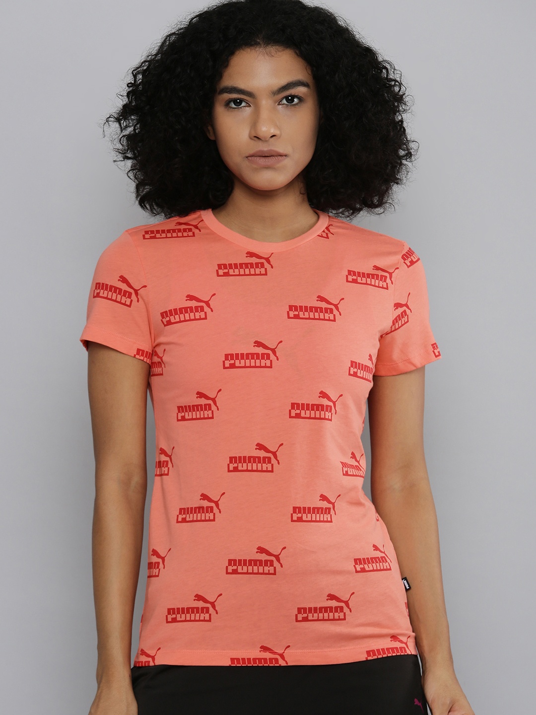 

Puma Women Peach-Coloured & Red Brand Logo Printed T-shirt
