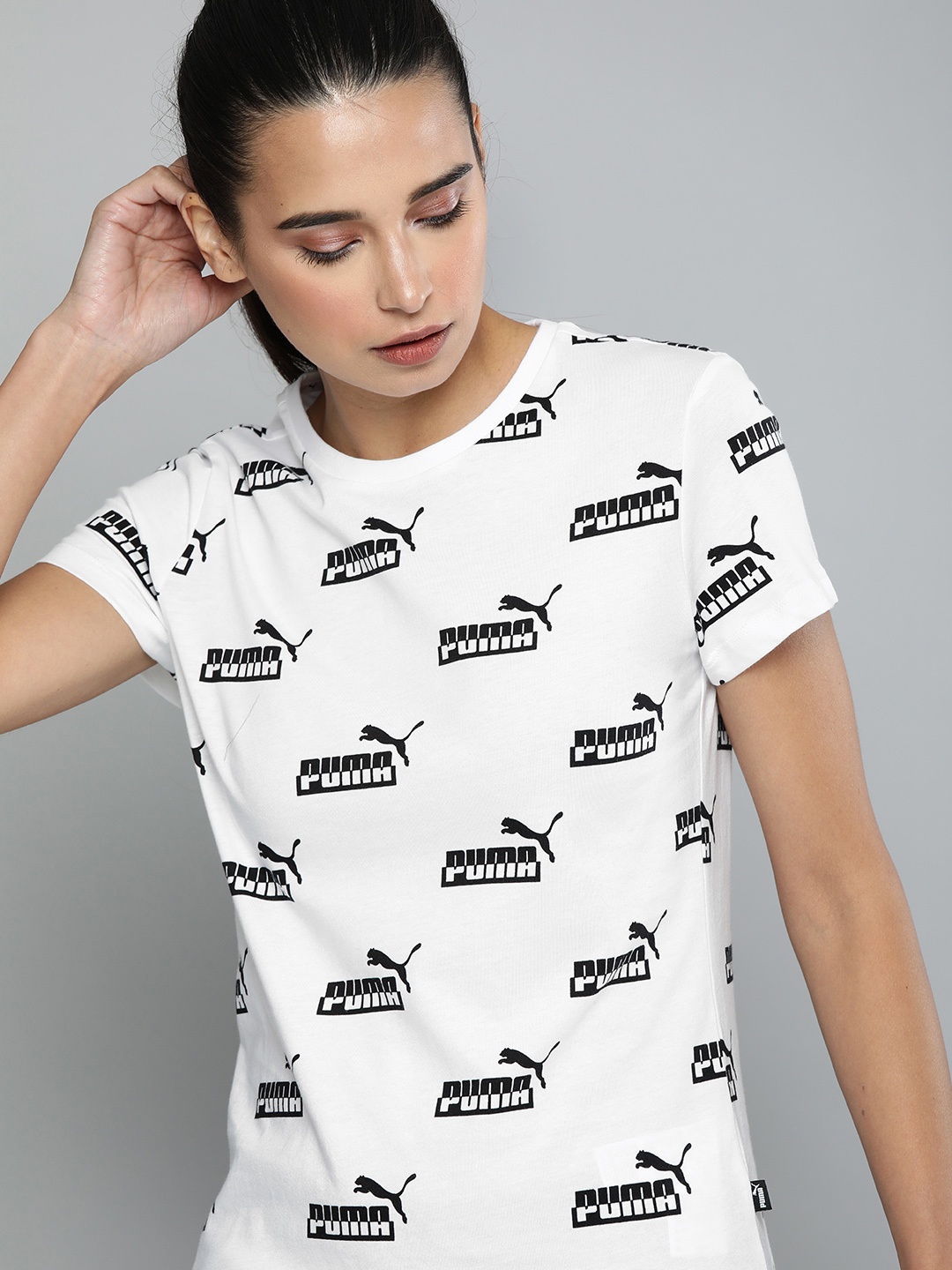 

Puma Women White Printed Round Neck T-shirt