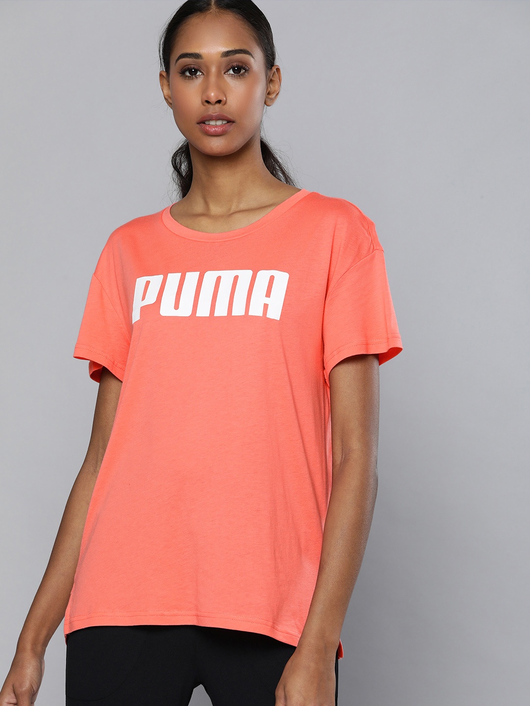 

Puma Women Peach-Coloured dryCELL RTG Relaxed Fit Brand Logo Printed T-shirt