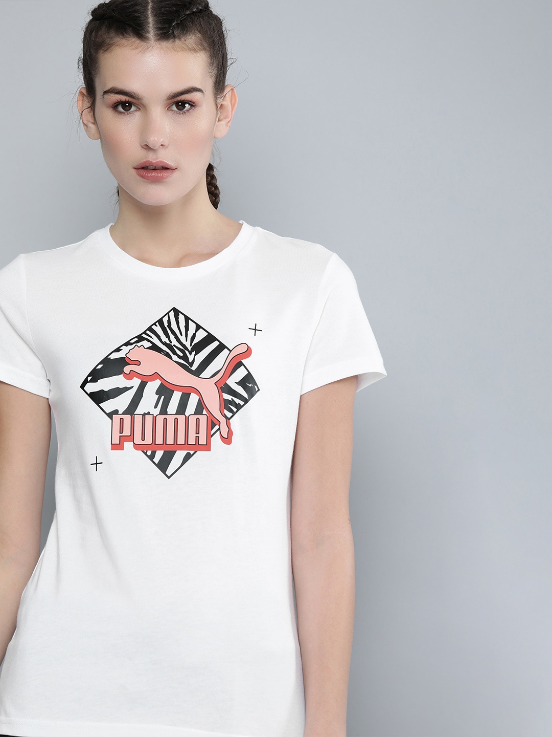 

Puma Women White CG Graphic Printed Round Neck Pure Cotton T-shirt