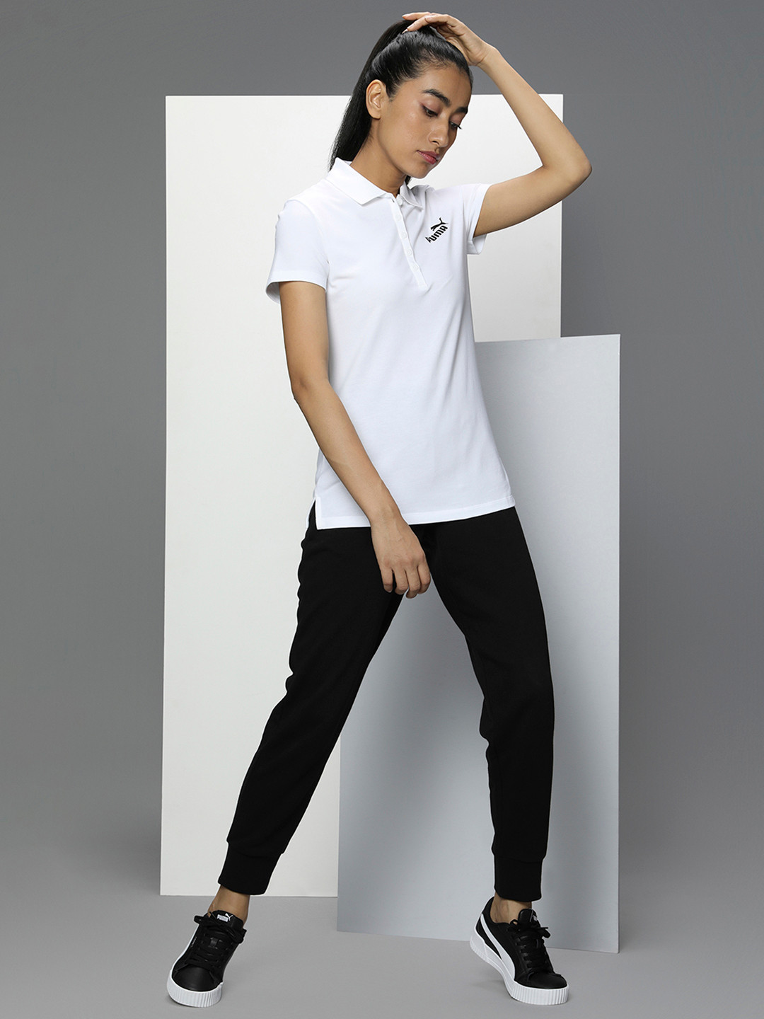 

Puma Women White Brand Logo Printed ESS Polo Collar T-shirt