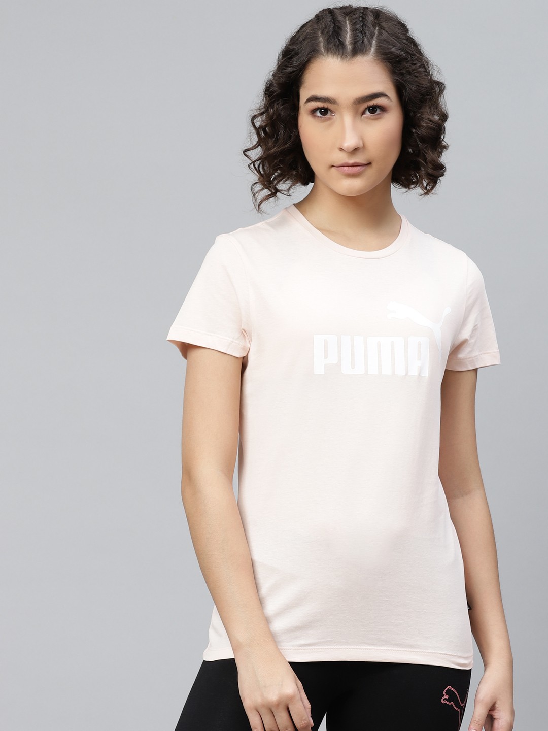 

Puma Women Pink Essentials Cotton Brand Logo Print Round Neck Pure Cotton T-shirt