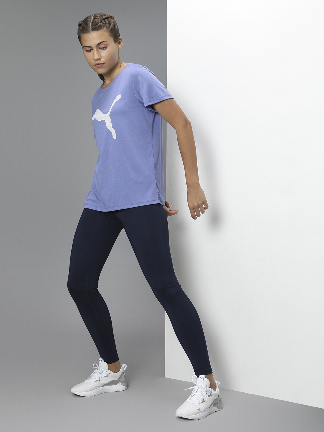 

Puma Women Blue & White Brand Logo Print Evostripe T-shirt