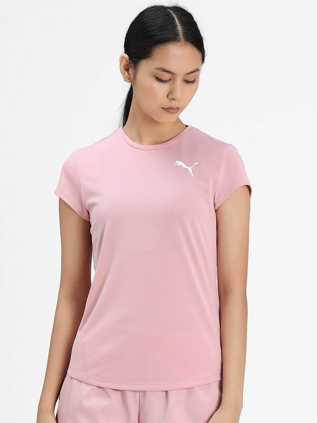 

Puma Women Pink Solid Round Neck Active T-shirt