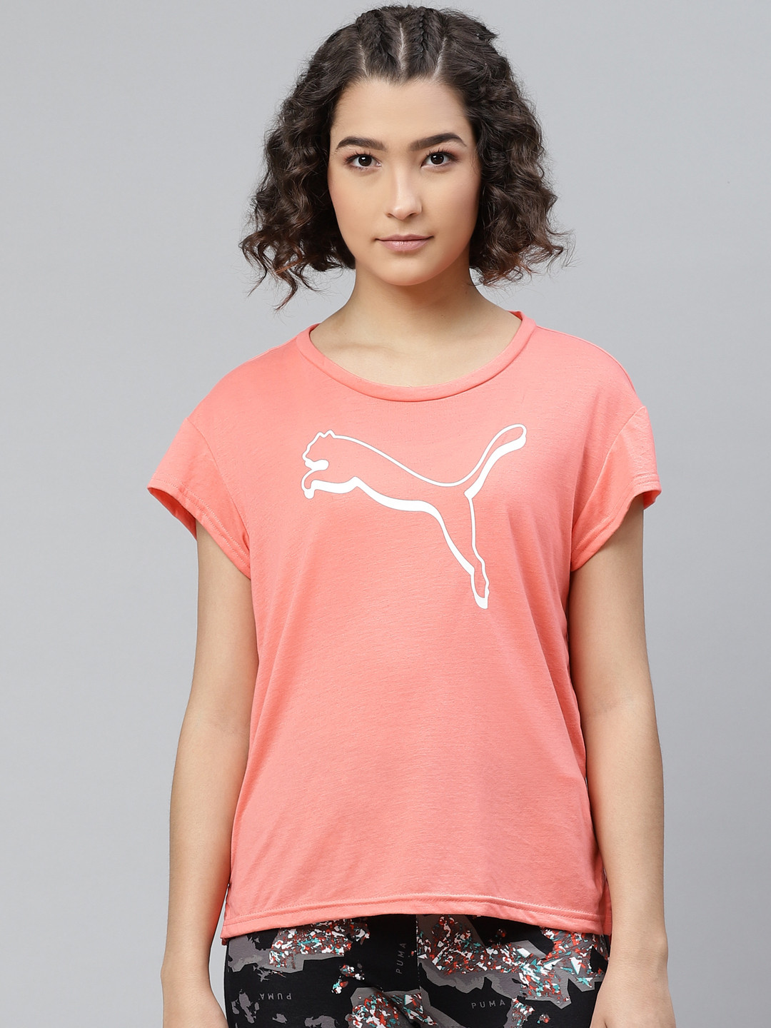 

Puma Women Peach-Coloured & White Printed Round Neck T-shirt