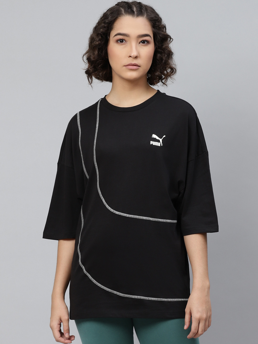 

Puma Women Black Convey Loose Pure Cotton T-shirt