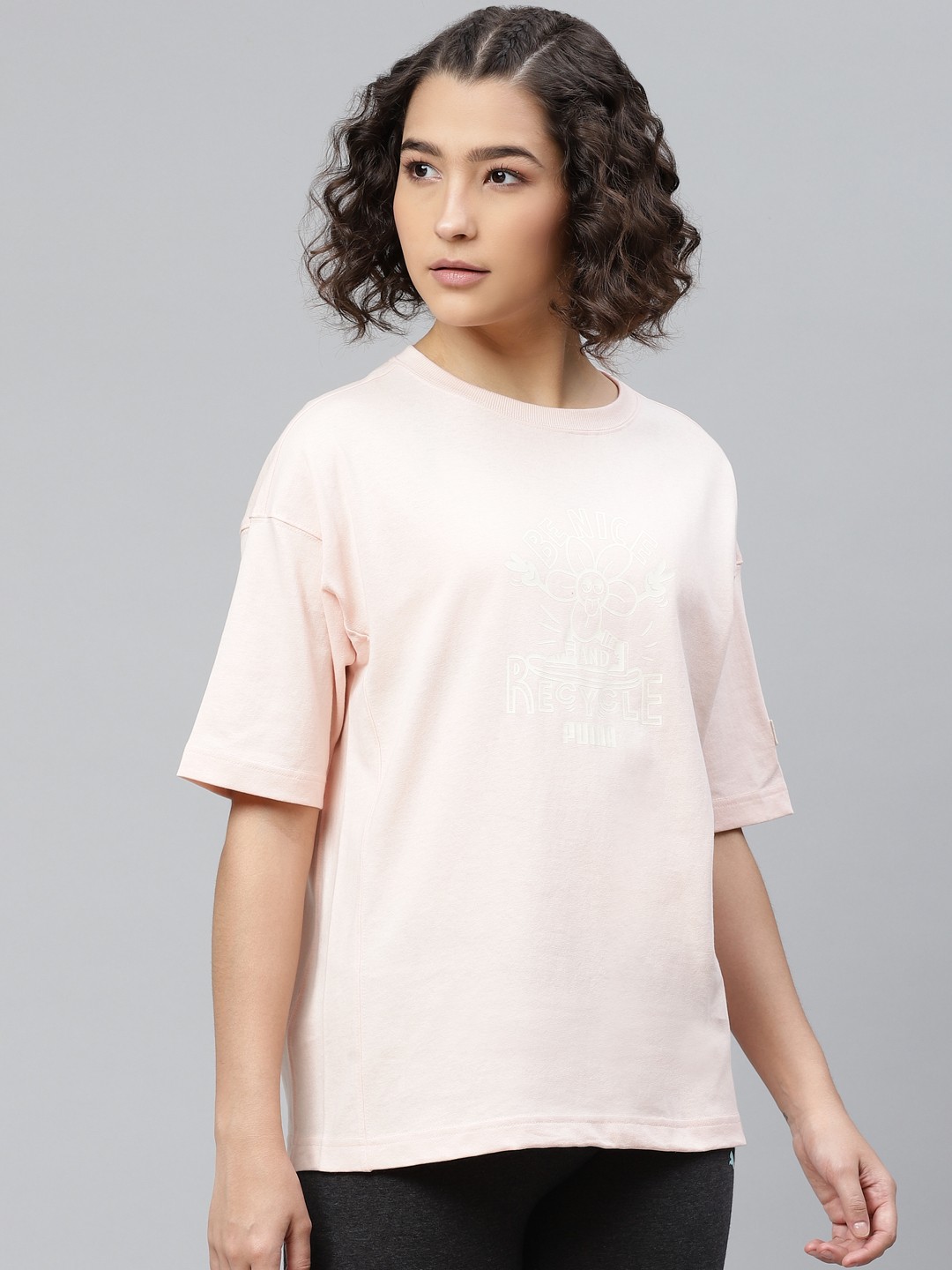 

Puma Women Pink Downtown Graphic Relaxed Pure Cotton T-shirt