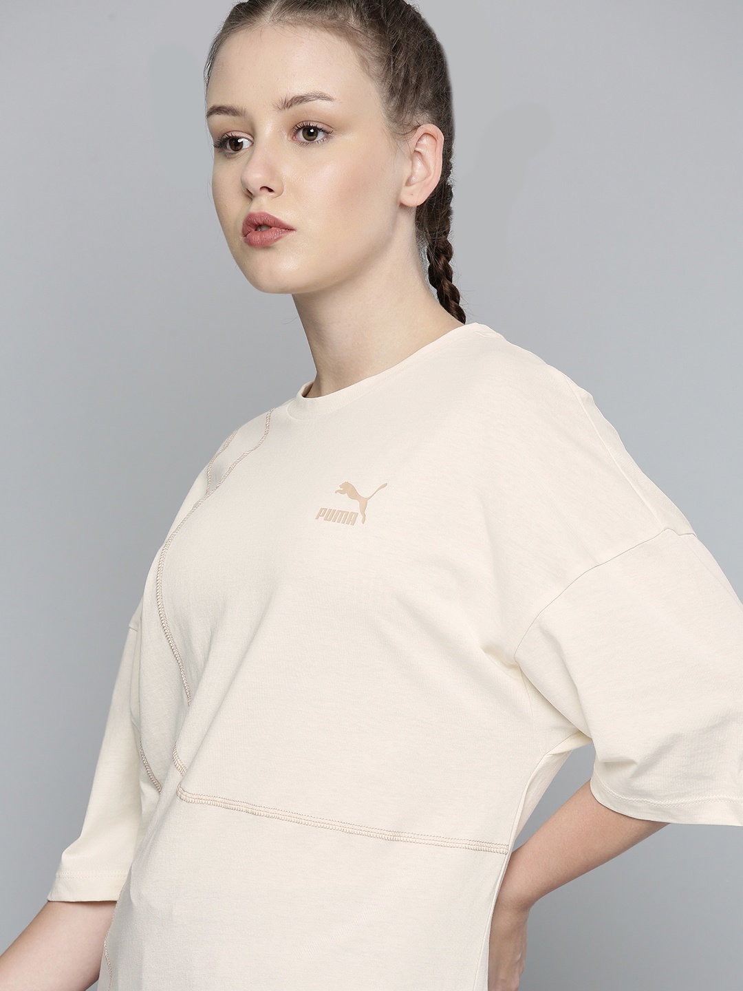 

Puma Women Cream-Coloured Solid Convey Loose T-shirt