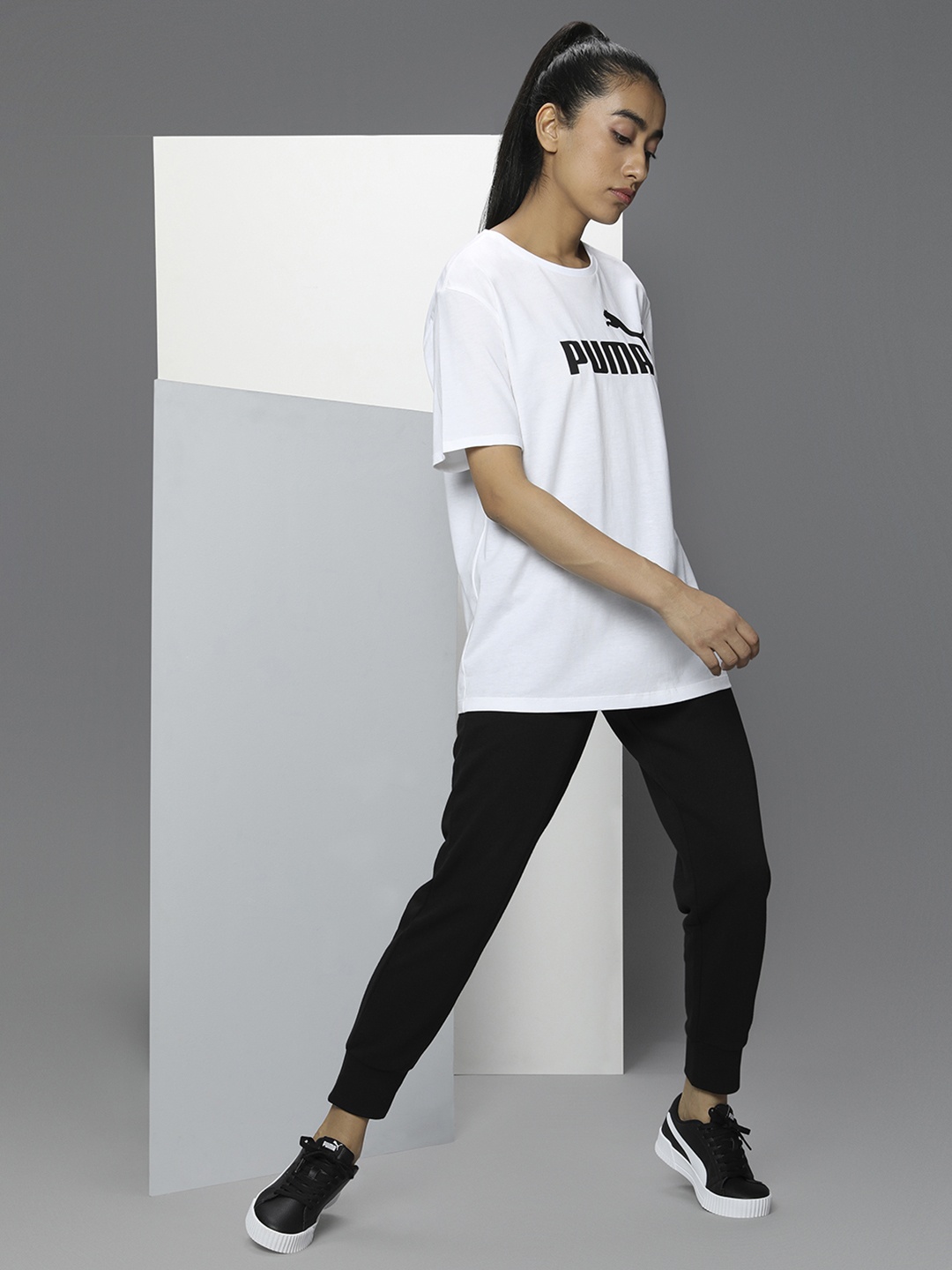 

Puma Printed Round Neck ESS Logo Boyfriend Pure Cotton Relaxed Fit T-shirt, White