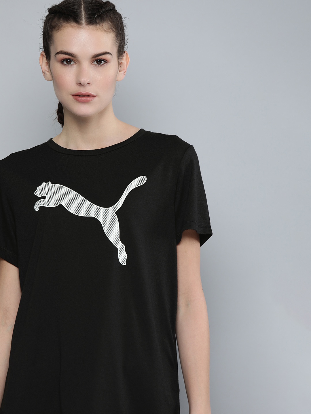 

Puma Women Black Relaxed Fit DryCell Printed Round Neck Evostripe T-shirt