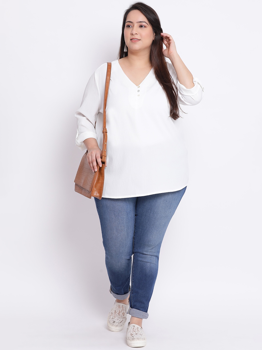 

Oxolloxo Land Plus Size V-Neck Satin Top, White