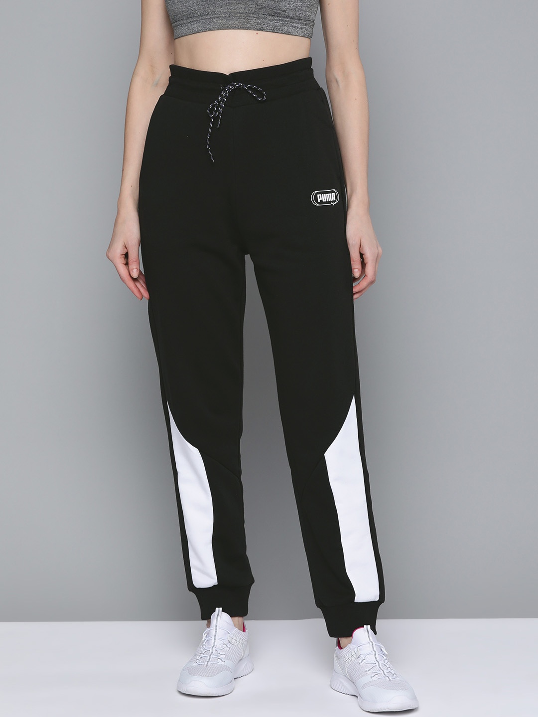 

Puma Women Black & White Rebel High Waist Colourblocked Joggers