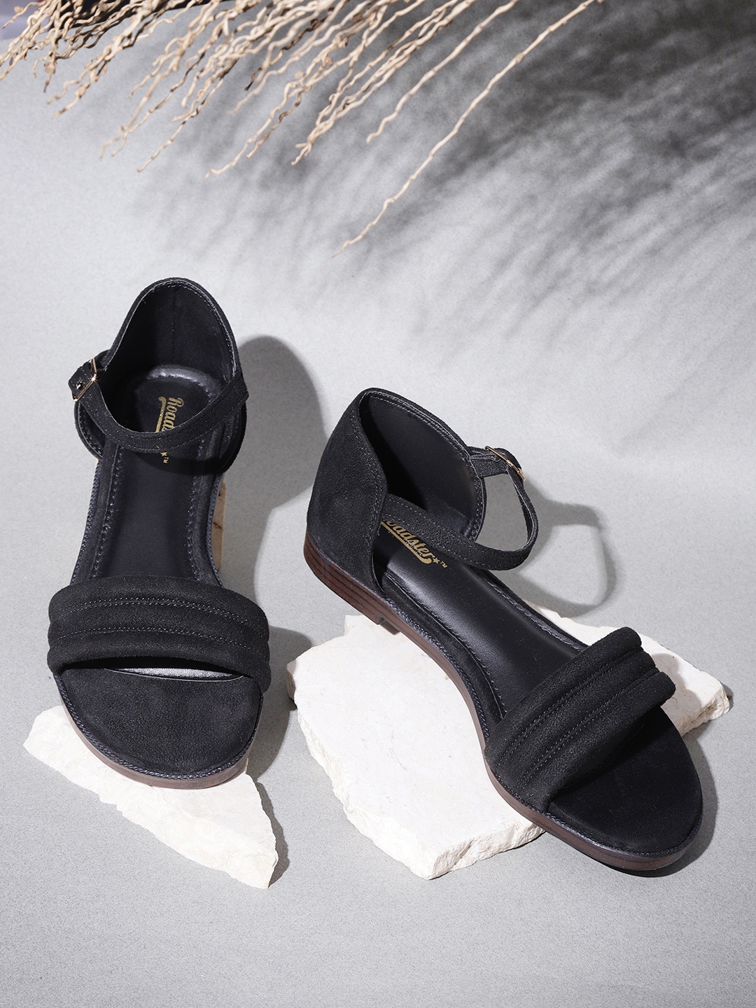 

The Roadster Lifestyle Co Women Black Solid Open Toe Flats