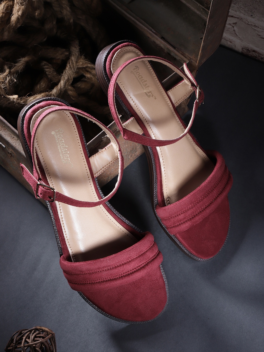 

The Roadster Lifestyle Co Women Maroon Solid Open Toe Flats