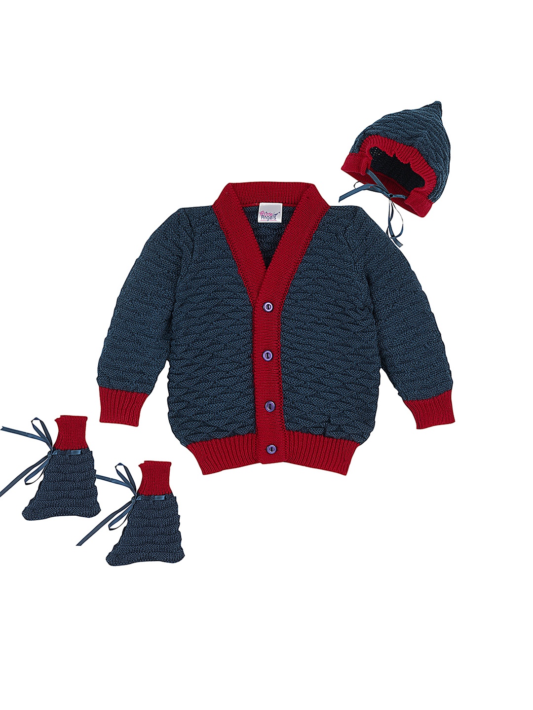 

Little Angels Kids Navy Blue Solid Front-Open Sweater
