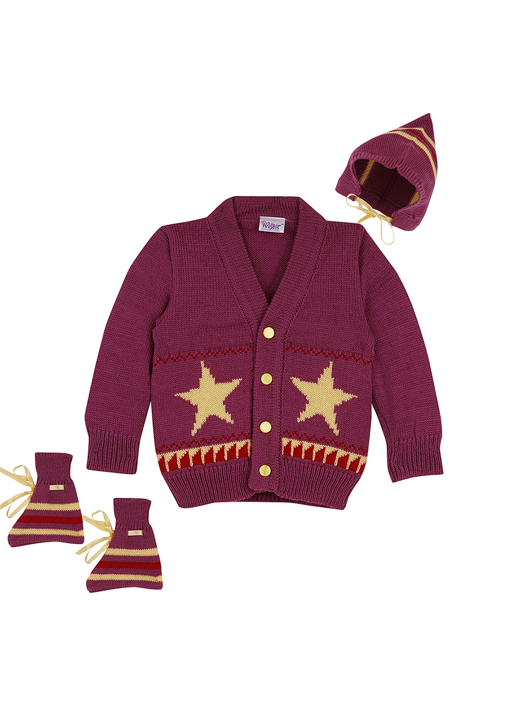 

Little Angels Unisex Kids Burgundy Self Design Cardigan