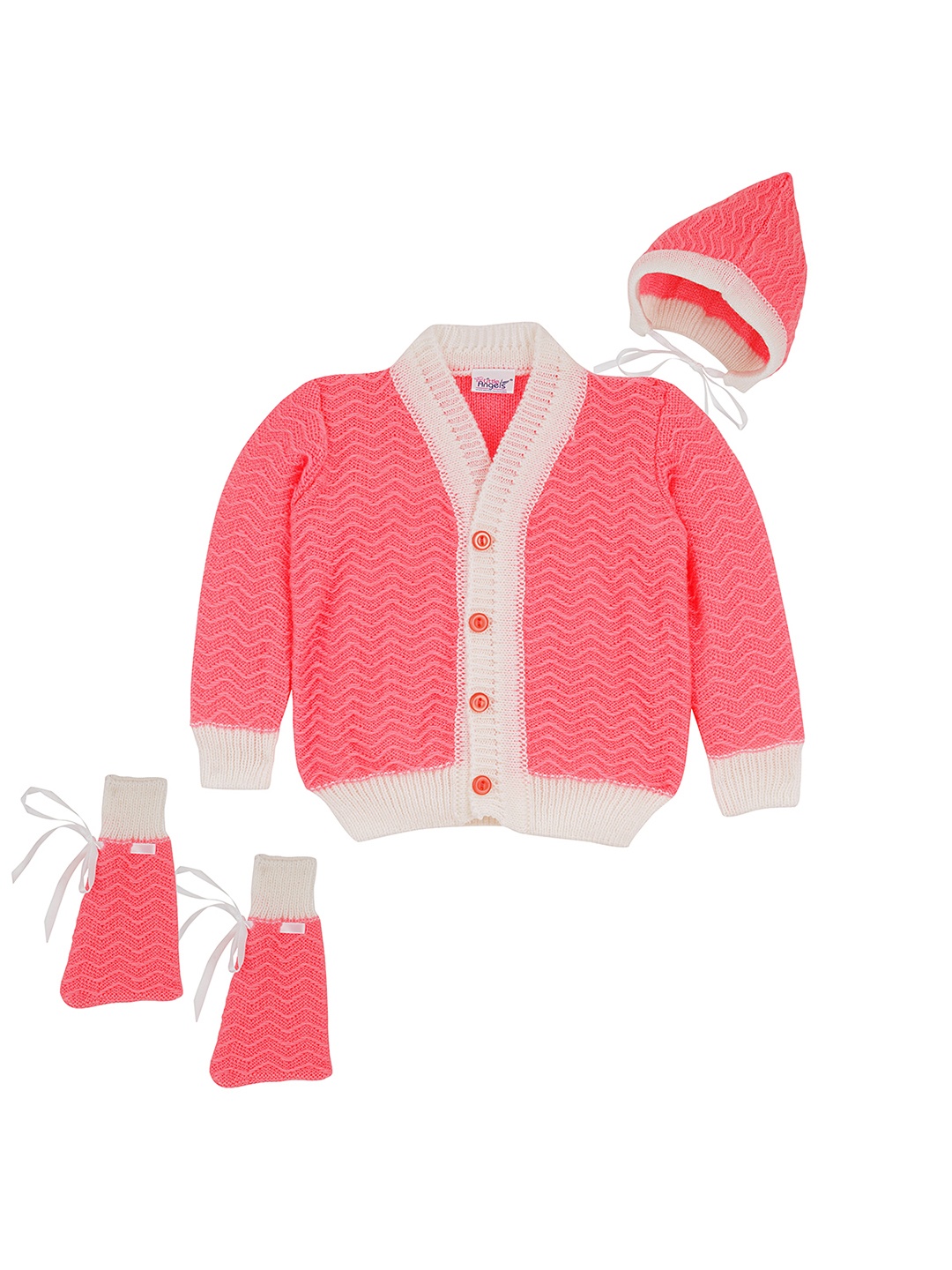 

Little Angels Unisex Kids Pink Self Design Cardigan Sweater