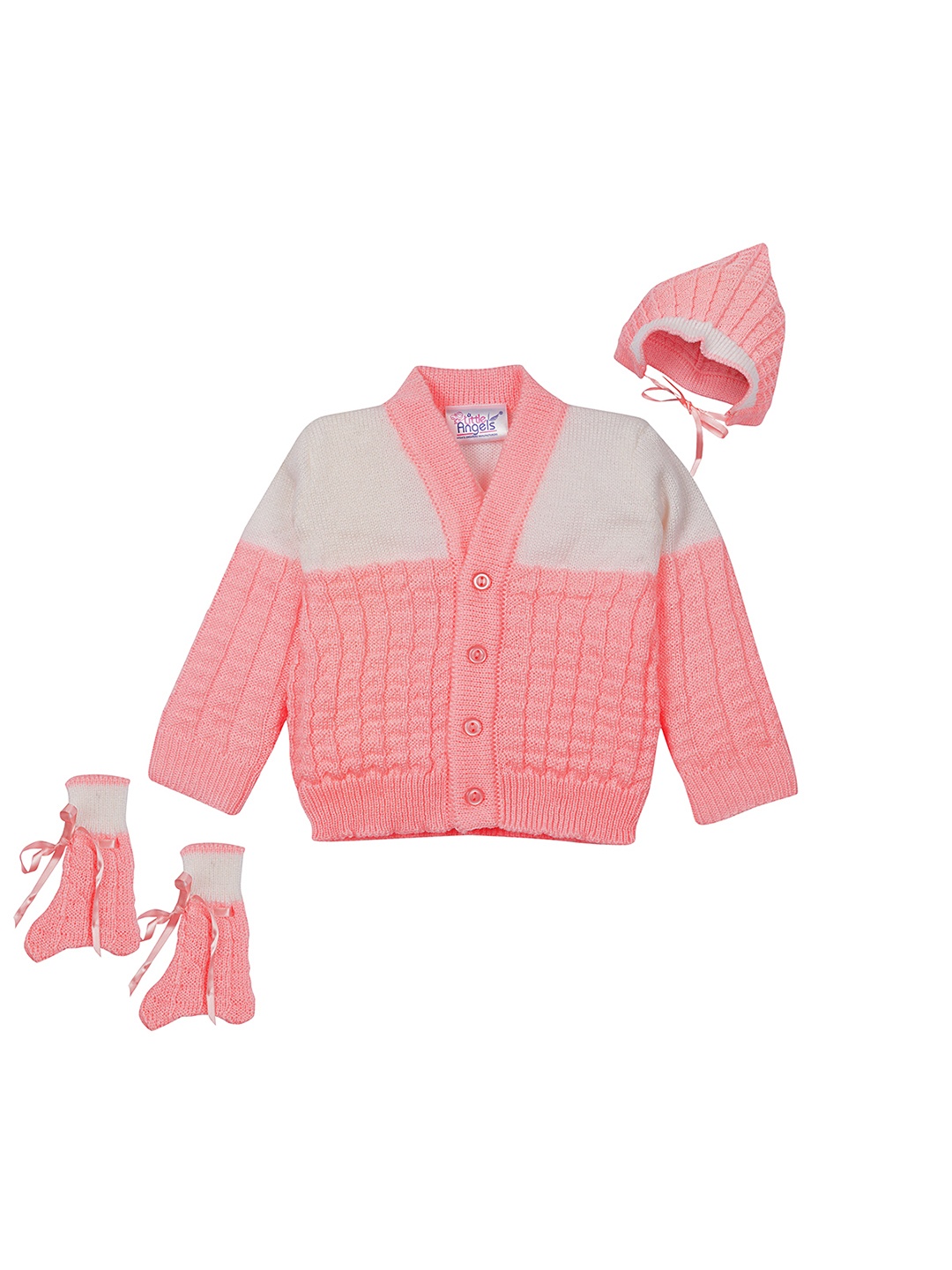 

Little Angels Unisex Kids Pink Colourblocked Sweater With Socks