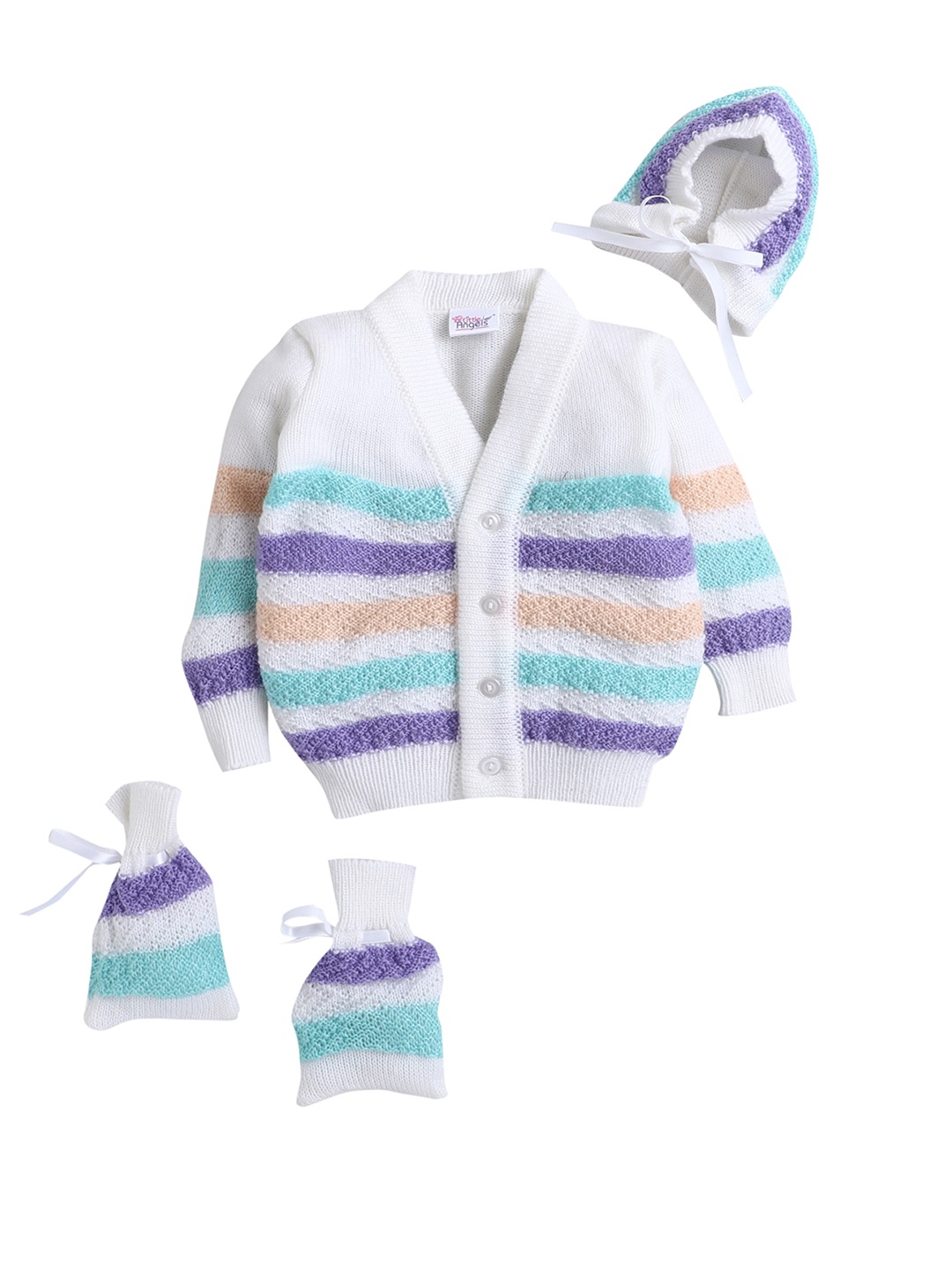 

Little Angels Unisex Kids White Striped Cardigan Sweater