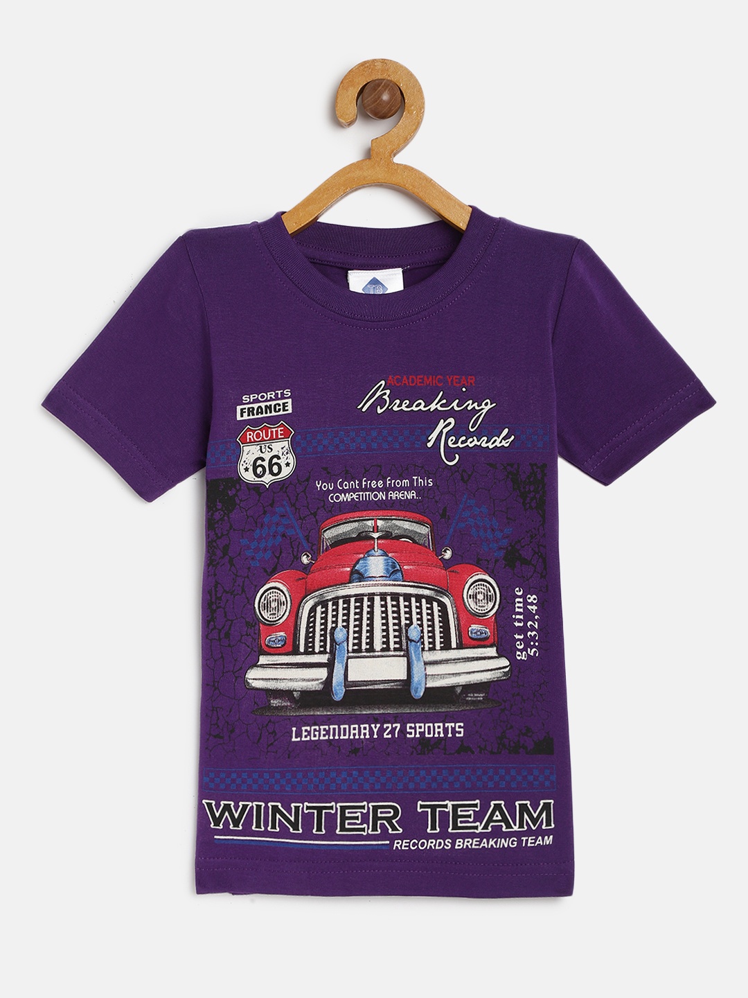 

TONYBOY Boys Purple Printed Round Neck Cotton T-shirt