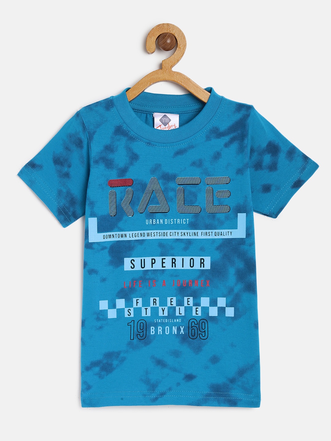

TONYBOY Infant Boys Blue Printed Round Neck Pure Cotton T-shirt