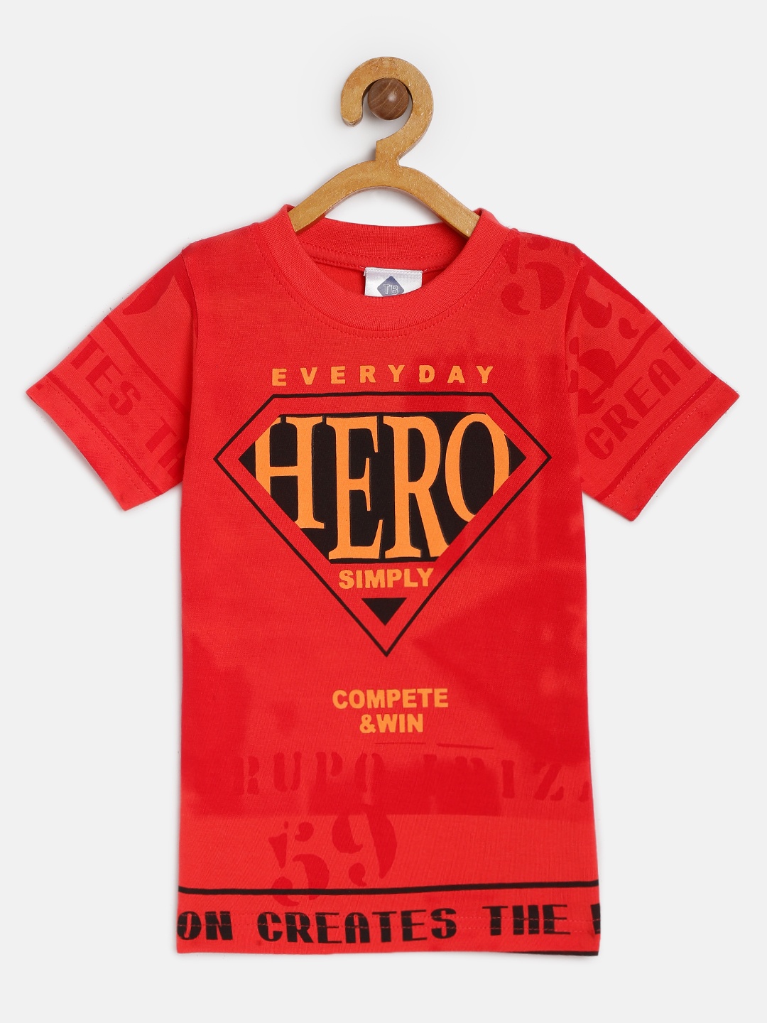 

TONYBOY Infant Boys Coral Red Printed Round Neck Pure Cotton T-shirt