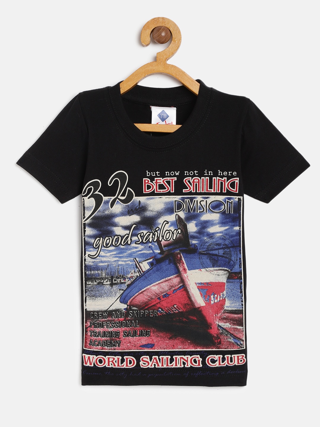 

TONYBOY Boys Black Printed Round Neck Cotton T-shirt