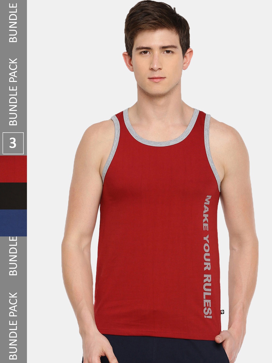 

Dollar Men Pack of 3 Solid Innerwear Vests, Blue