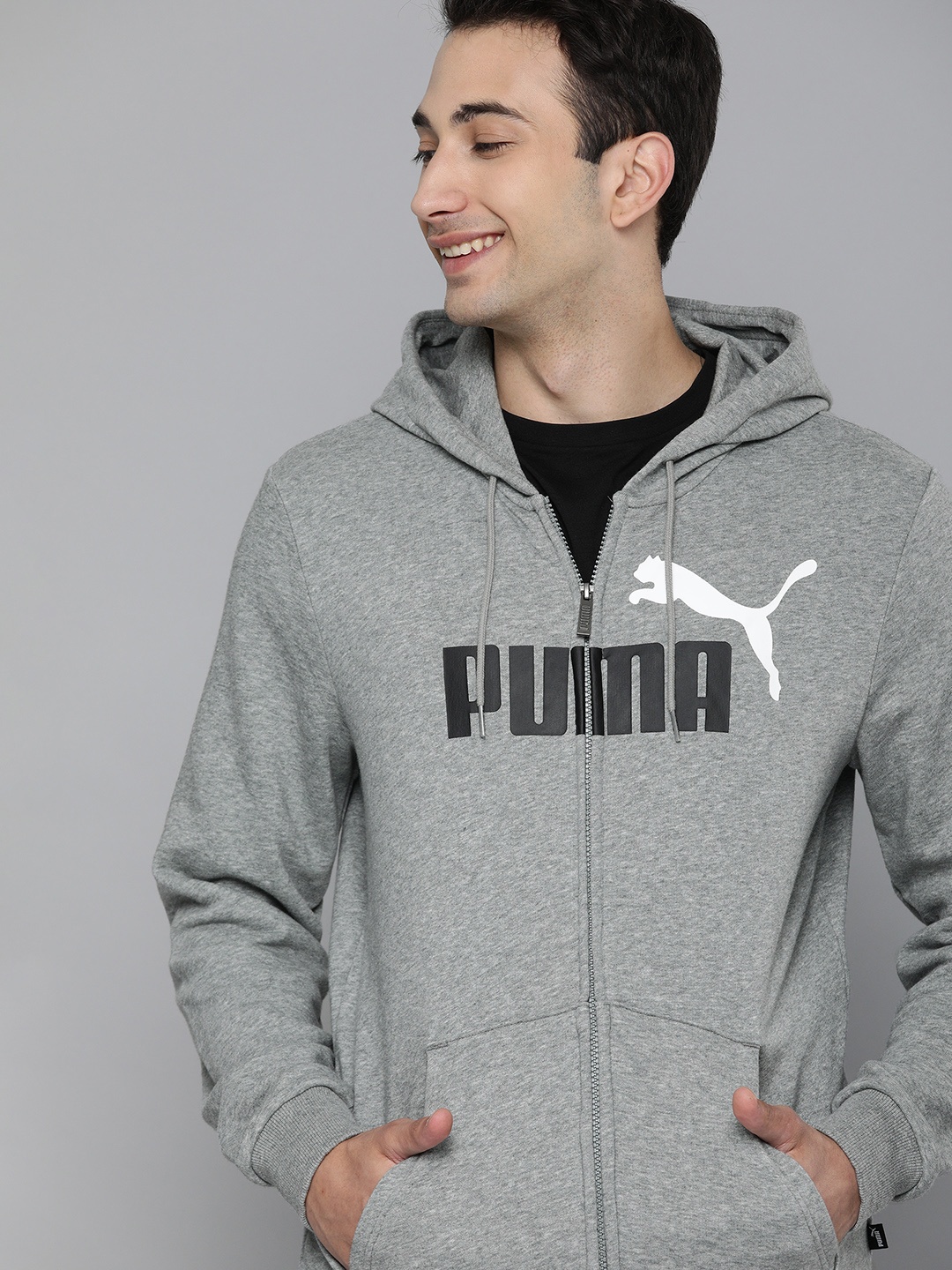 

Puma Men Grey Printed ESS+ 2 Col FZ TR Hooded Jacket