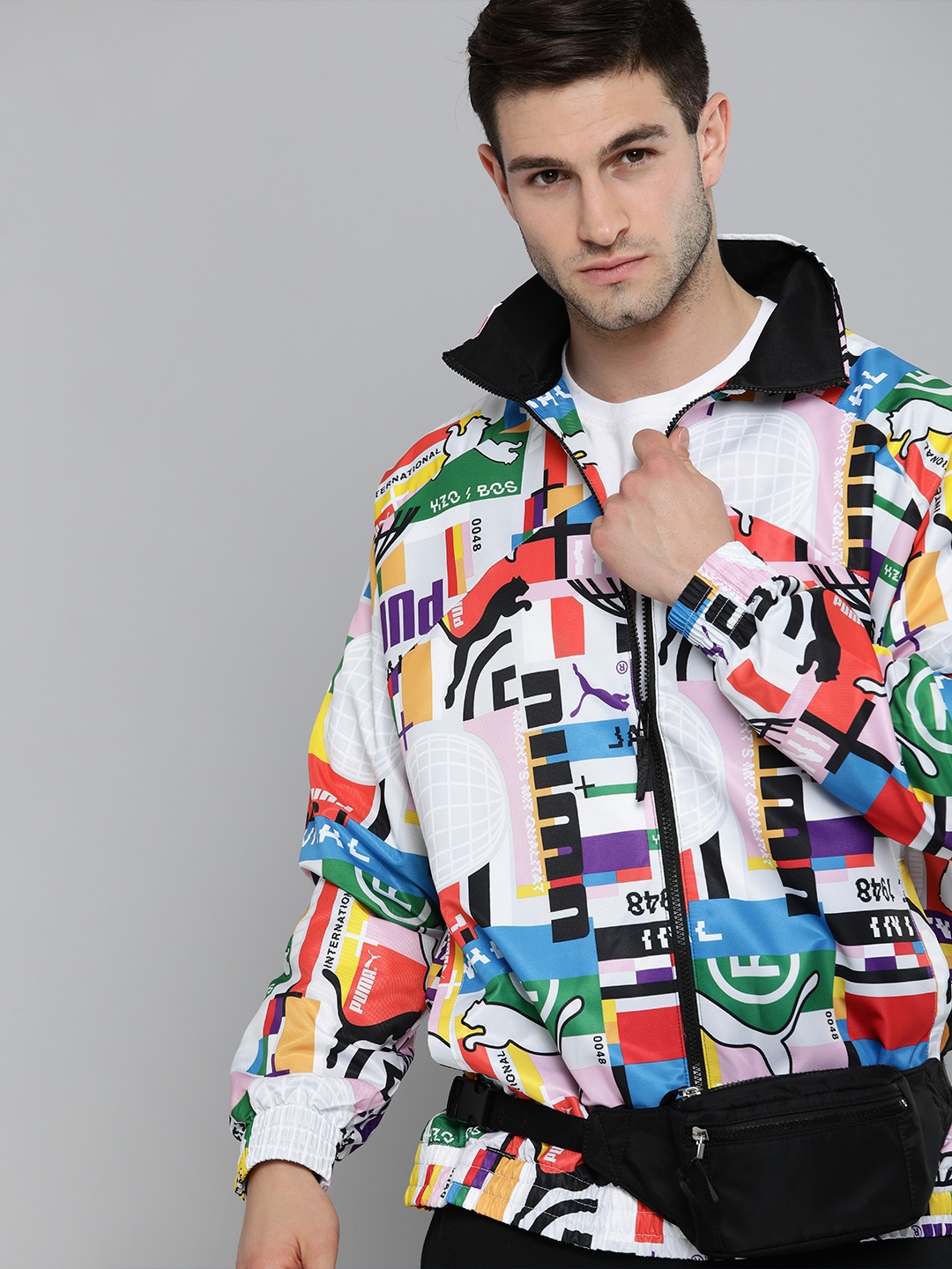 

Puma Men White & Black Printed INTL Lab Track Sporty Jacket