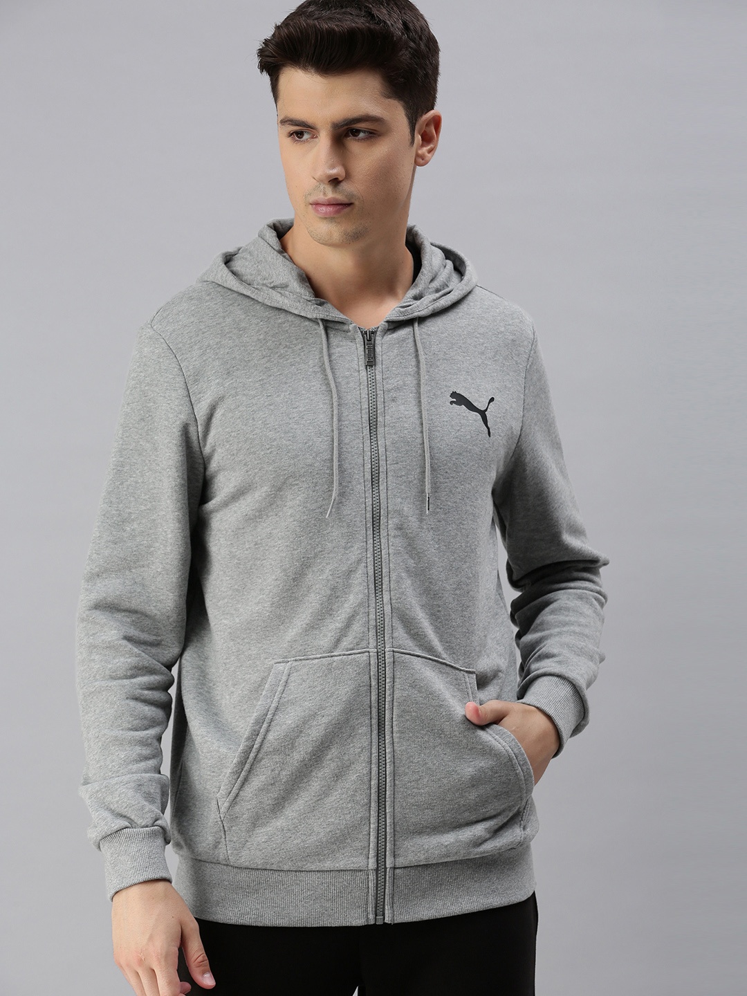 

Puma Men Grey ESS Small Logo FZ Hoodie Sporty Track Sustainable Jacket