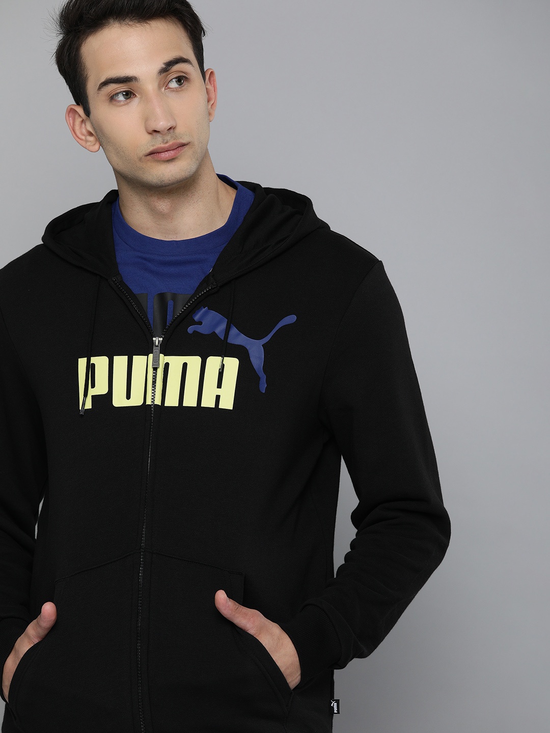 

Puma Men Black Printed ESS+ 2 Col FZ TR Hooded Jacket