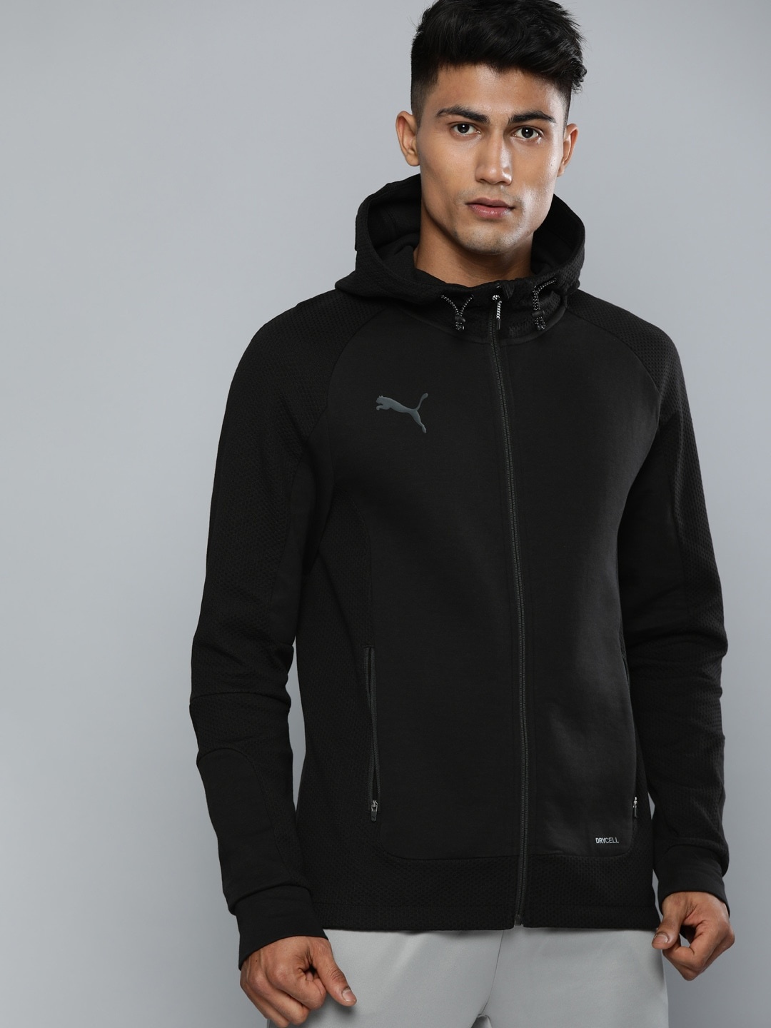 

Puma Men Black Solid teamCUP Casuals Hooded Slim Fit Football Jacket