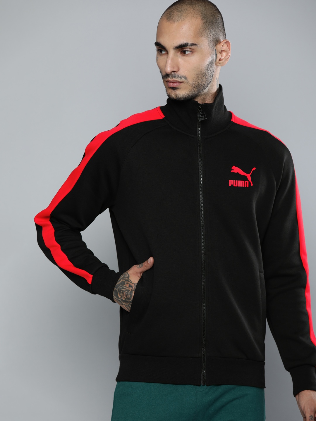 

Puma Men Black Solid Quilted Track Jacket