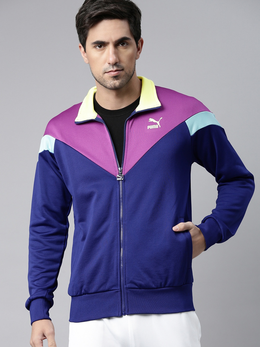 

Puma Men Navy Blue & Purple Colourblocked Iconic MCS Track Jacket