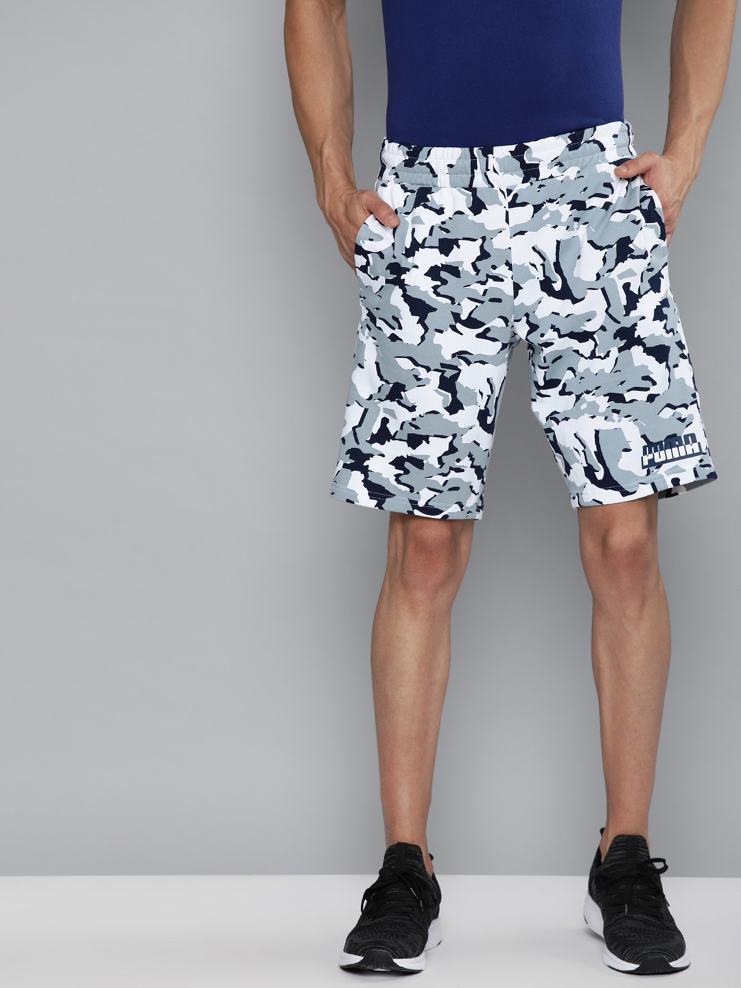 

Puma Men Blue & White Pure Cotton Core Camo AOP Sports Shorts