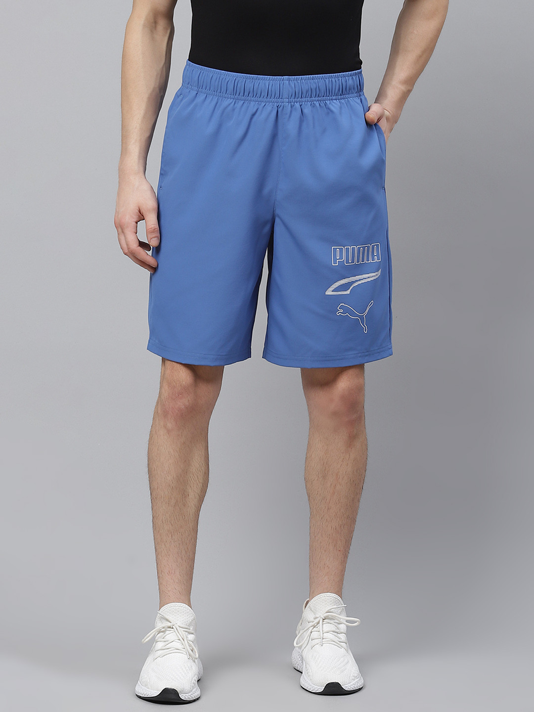 

Puma Men Blue Rebel Woven 9'' Brand Logo Print Regular Fit Sports Shorts