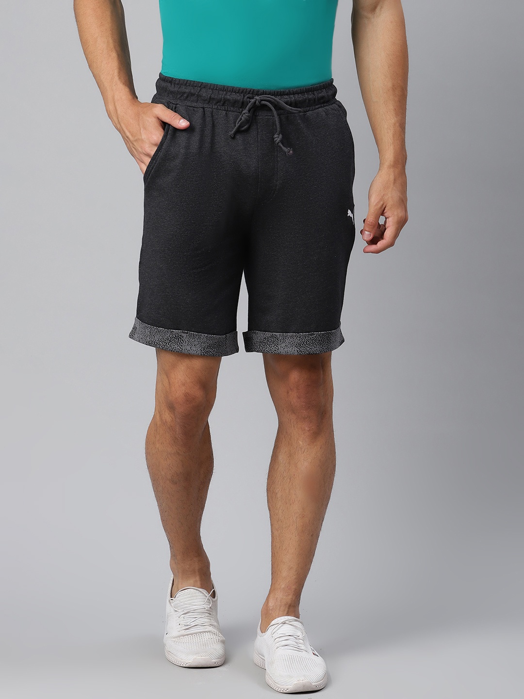 

Puma Men Charcoal Grey Solid Slim Fit AOP Sports Shorts